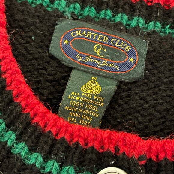 VINTAGE 80s Charter Club Wool Ugly Christmas Cardigan Sweater Size Medium - Picture 4 of 4